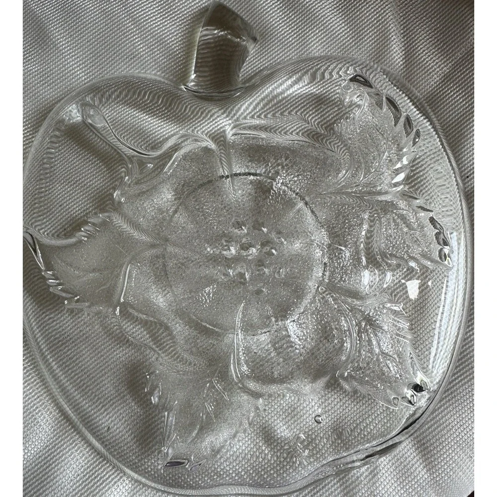 Clear Glass Apple-Shaped Floral Plates and Bowls 5 Piezas Pressed Set